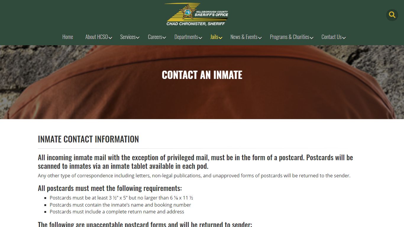 Contact an Inmate | HCSO, Tampa FL